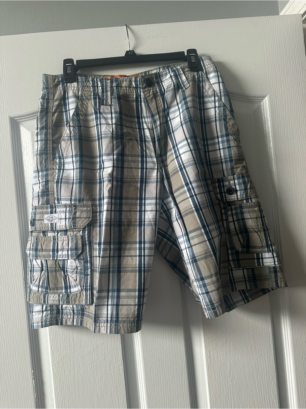 Lee Men's Plaid Cargo Shorts - Blue & Tan